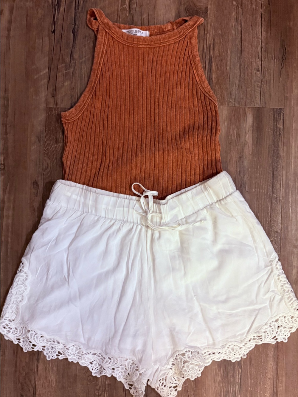 Project Social T Rust Ribbed Knit Top